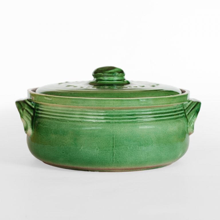 MID-SIZE ROUND GLAZED CLAY COOKING POT GREEN - Terracotta Cookware